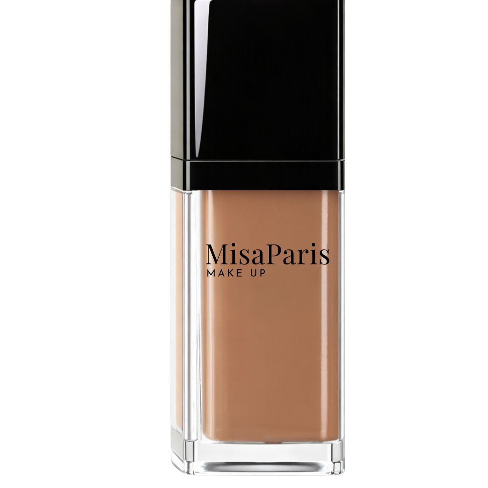 MisaParis Makeup longwear foundation bottle with black cap and tan liquid