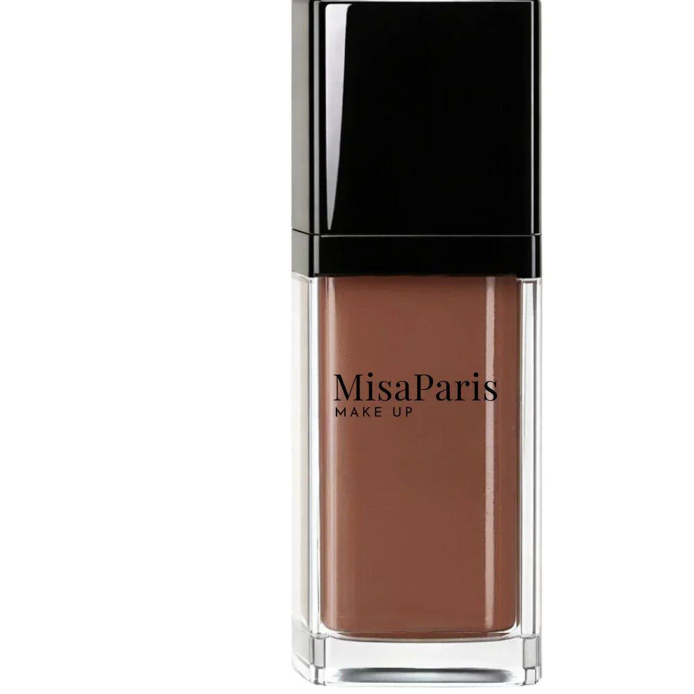 MisaParis Longwear Foundation No. 4 in a clear bottle with black cap, clean beauty makeup