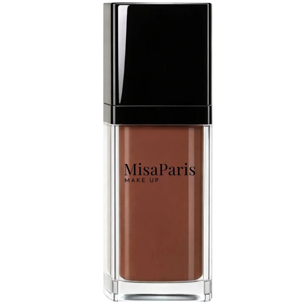 MisaParis Longwear Foundation No. 5 in a sleek glass bottle with black cap, Parisian makeup.