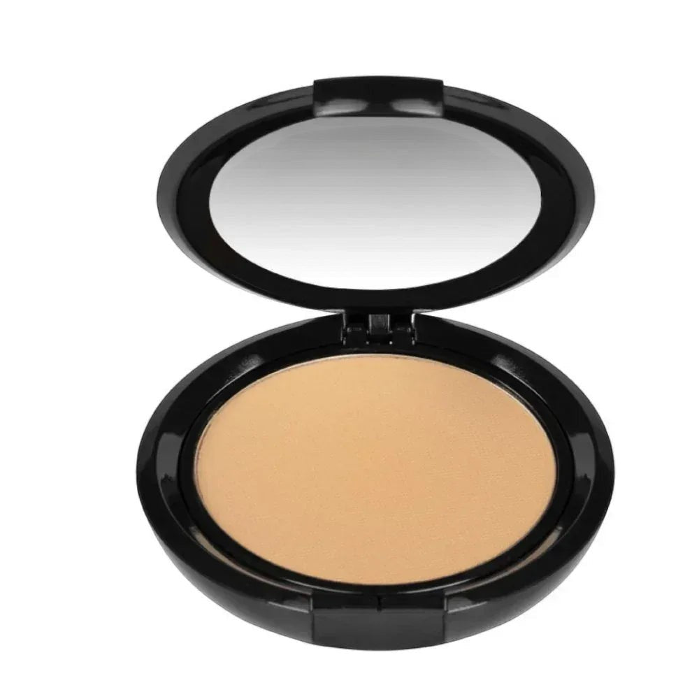 MisaParis Makeup natural HD compact powder in a light beige shade, with a matte finish and built-in mirror.