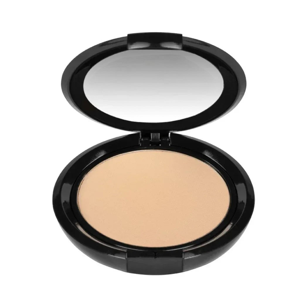 MisaParis Makeup natural HD compact powder in a black compact with a mirror, light beige shade.