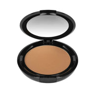 MisaParis Makeup natural HD compact powder in a medium tan shade with a matte finish, housed in a black compact with a mirror.