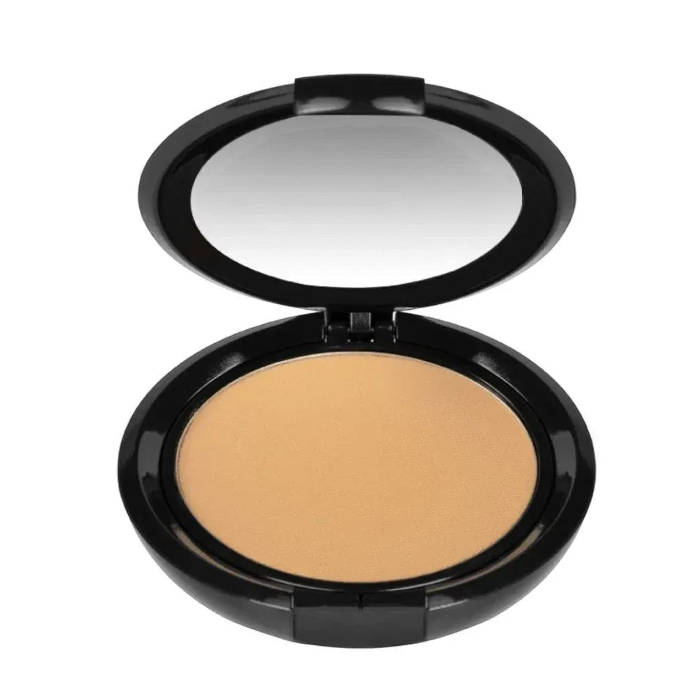 MisaParis Makeup natural HD compact powder in a matte finish, with a built-in mirror. Shade is a medium beige.