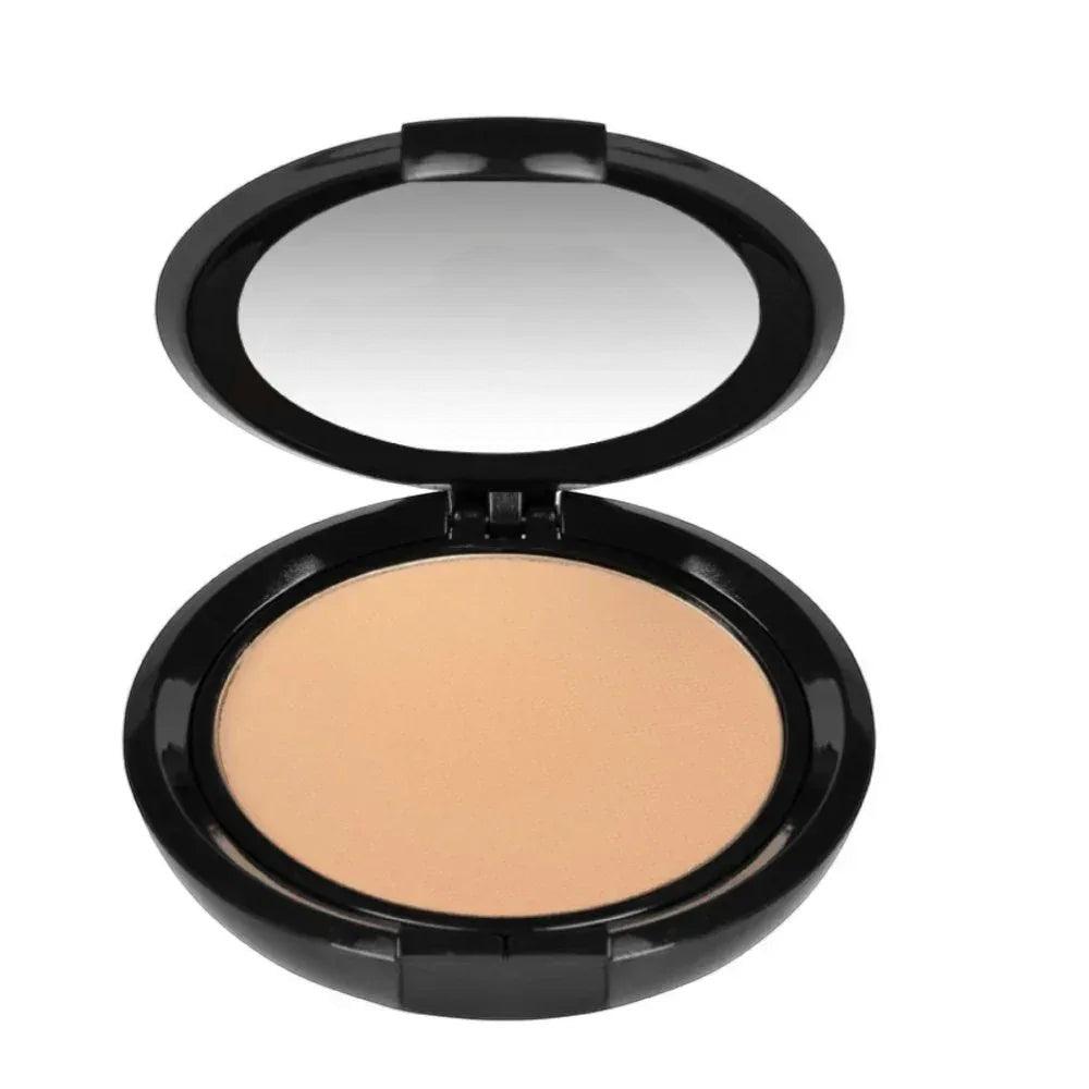 MisaParis Makeup natural HD compact powder in a light beige shade, with a matte finish and built-in mirror.