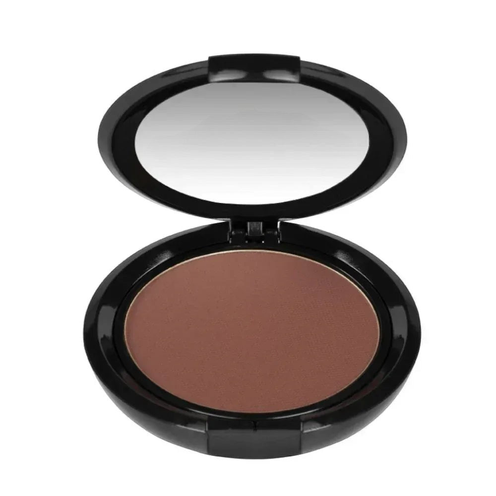 MisaParis Makeup natural HD compact powder in a medium brown shade, with a matte finish and built-in mirror.